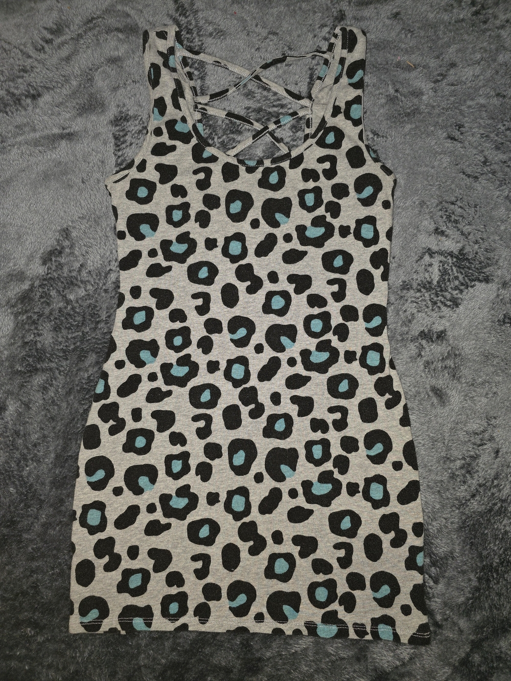 Rue21 Gray Tank Top with Black and Blue Leopard Print